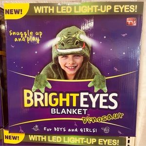 BrightEyes Blanket Dinosaur soft hooded throw has LED light eyes size 44x…